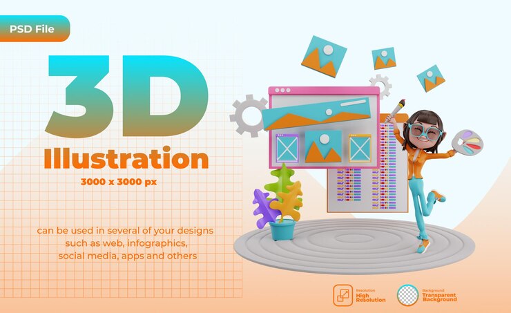 PSD 3d illustration of web development