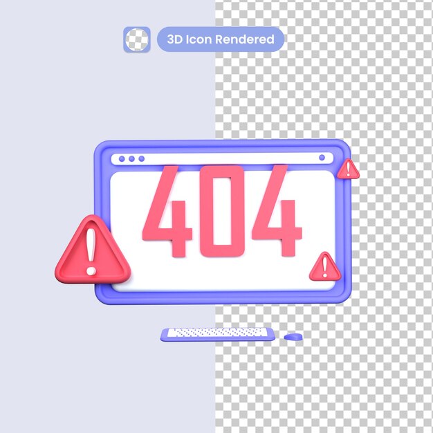 PSD sito web 404 dell'illustrazione 3d sull'oggetto del computer