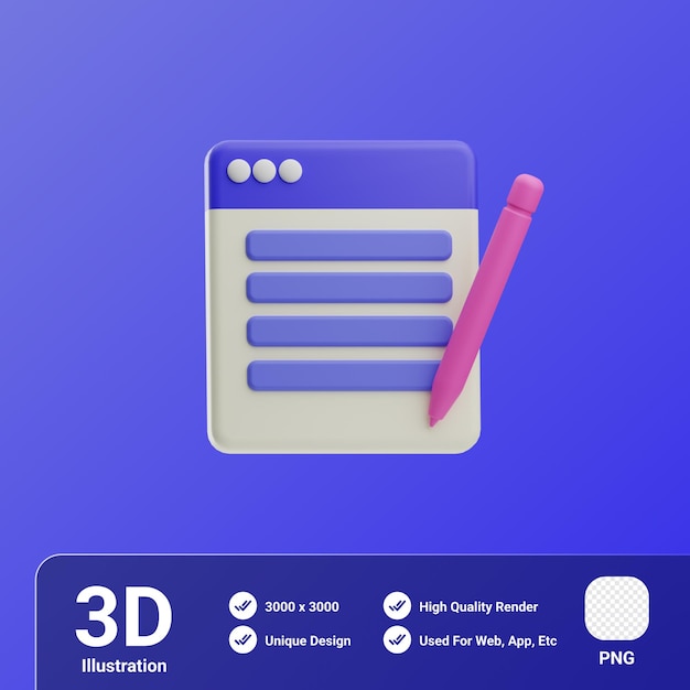 Illustrazione 3d note del kit dell'interfaccia utente del sito web