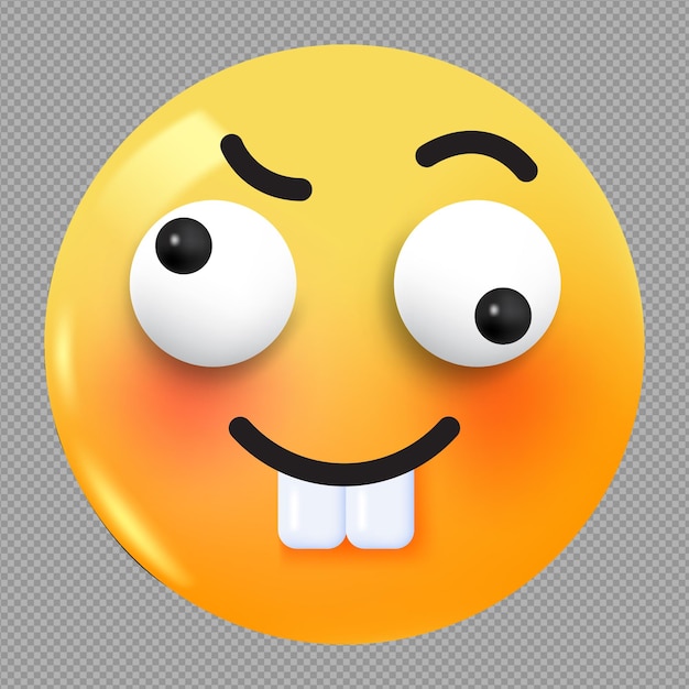 3d illustration of weird face emoji in transparent background