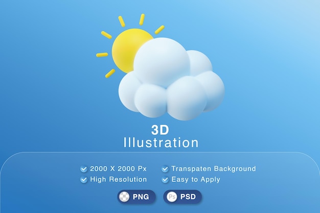 3 d イラスト白い雲と太陽の天気予報