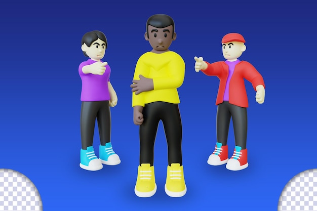 3d illustration of white guy laughed and pointing finger at black guy black guy getting discrimination 3d render