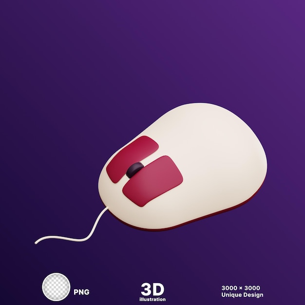 3D illustration of a white mouse kept on mousepad in transparent background