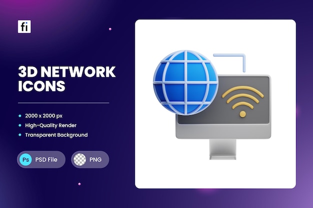PSD Иллюстрация 3d-иконки широкомасштабной сети