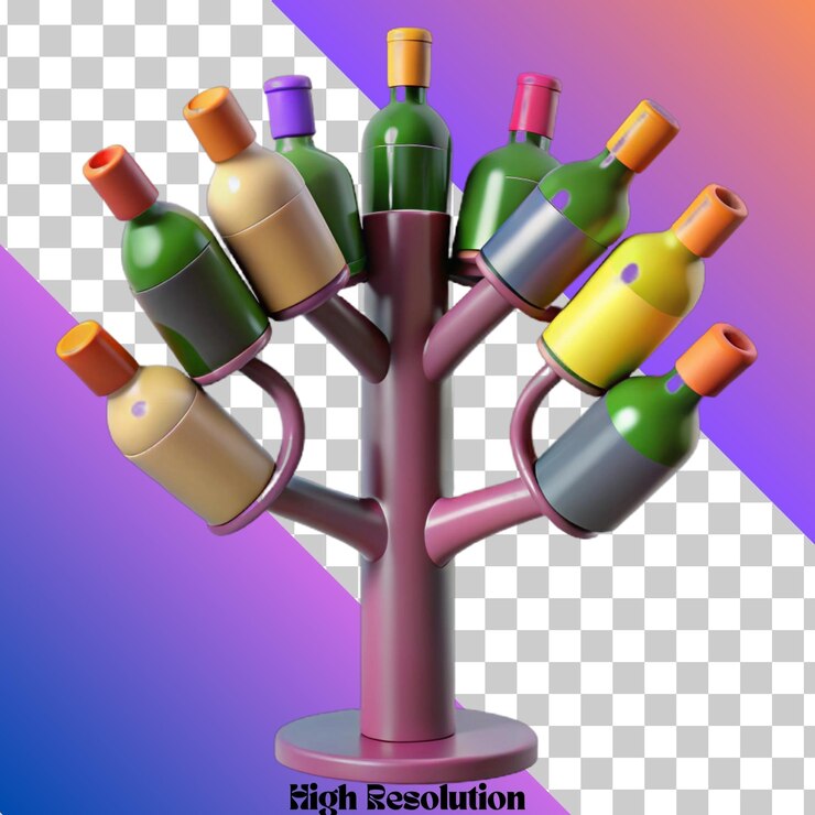 PSD 3d illustration of wine bottles on a treeshaped stand