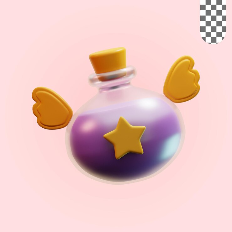 3Dイラスト翼のあるポーションボトル