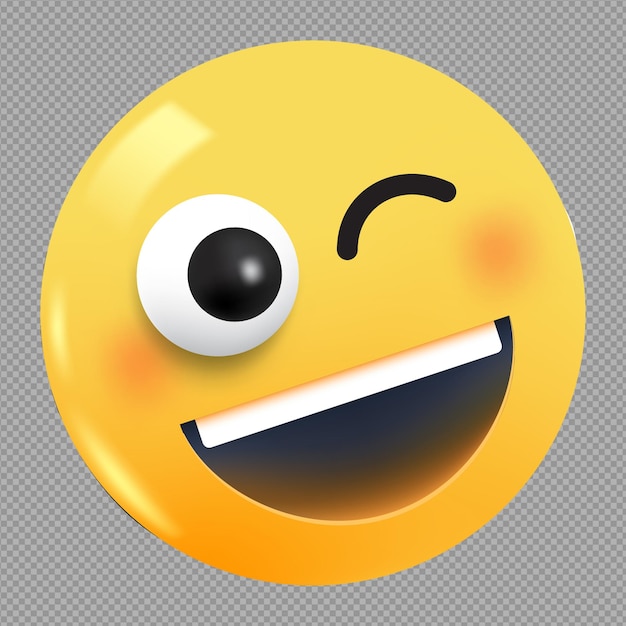 PSD illustrazione 3d dell'emoji del viso sorridente con l'occhiolino sullo sfondo trasparente