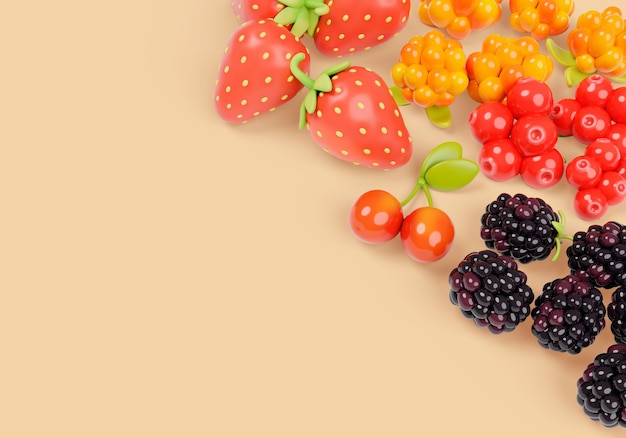 PSD 3d illustration with berries still life