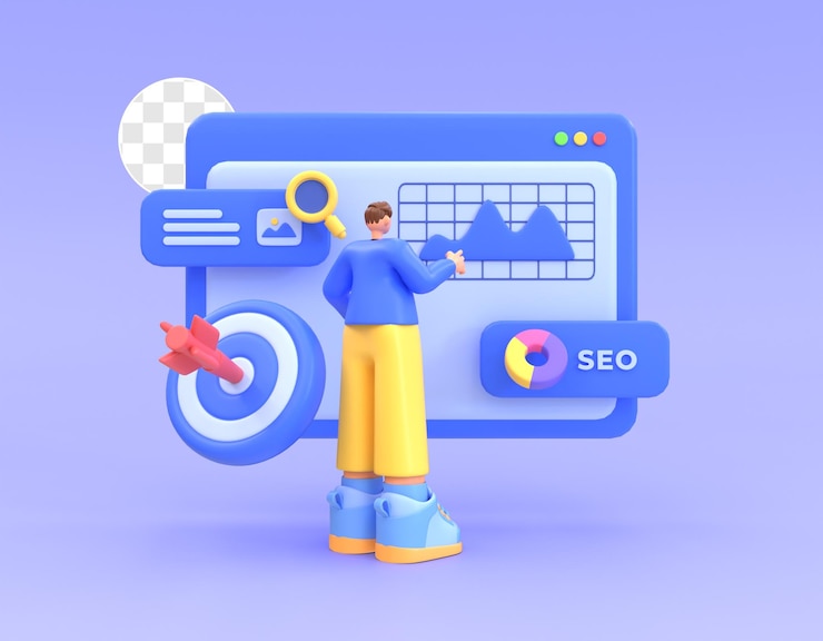 PSD 3d-иллюстрация с анализом символов seo поисковая оптимизация маркетинг веб-сайт
