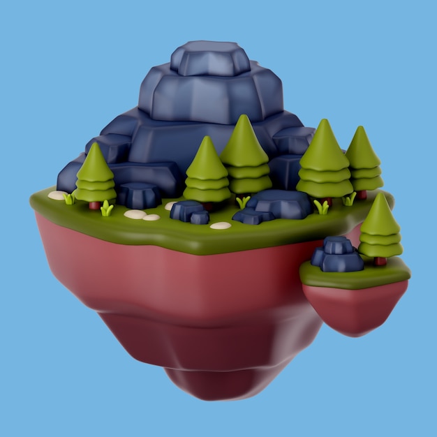 PSD 3d illustration with floating island