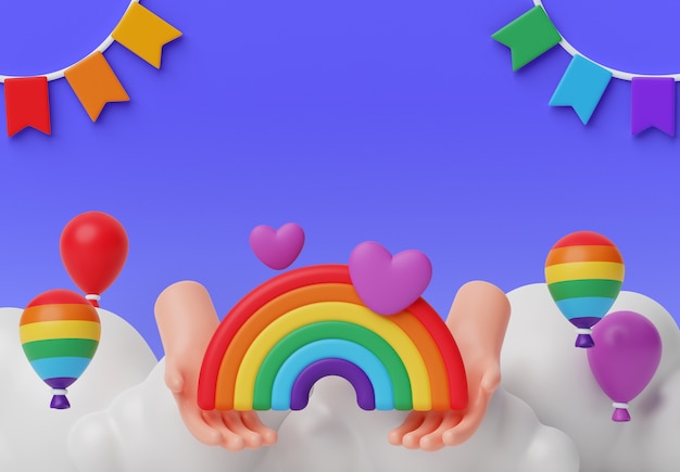 PSD 3d illustration with pride month lgbti still llife