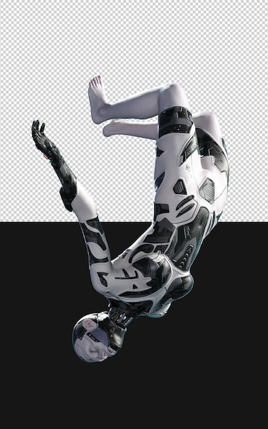 黒い背景の女性AIサイボーグのポーズとクリッピングパスAIプロジェクトの3dイラスト