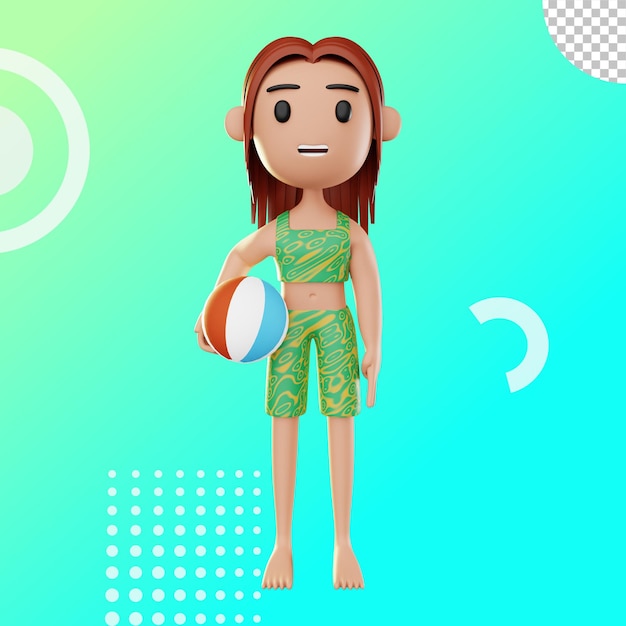 PSD 3d illustration woman playing ball in beach