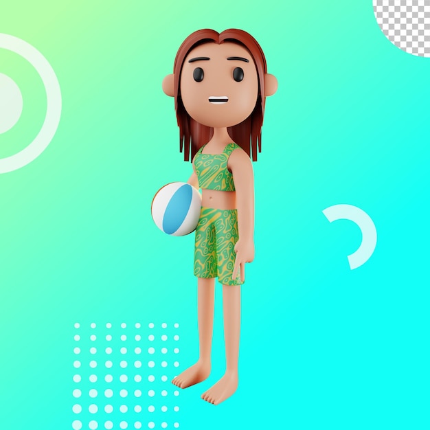 PSD 3d illustration woman playing ball in beach