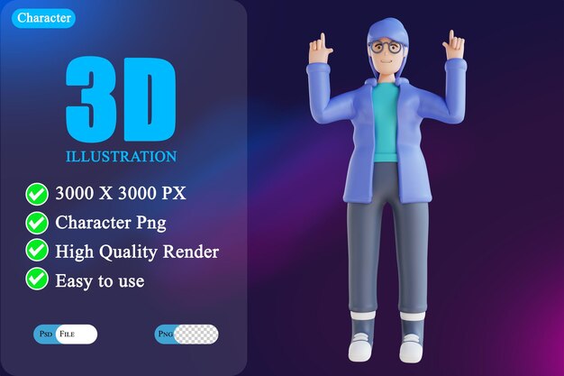 3d 일러스트 여성을 가리키는 6