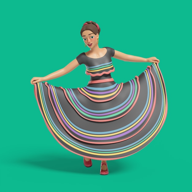 PSD 3d illustration of woman showing a dance pose