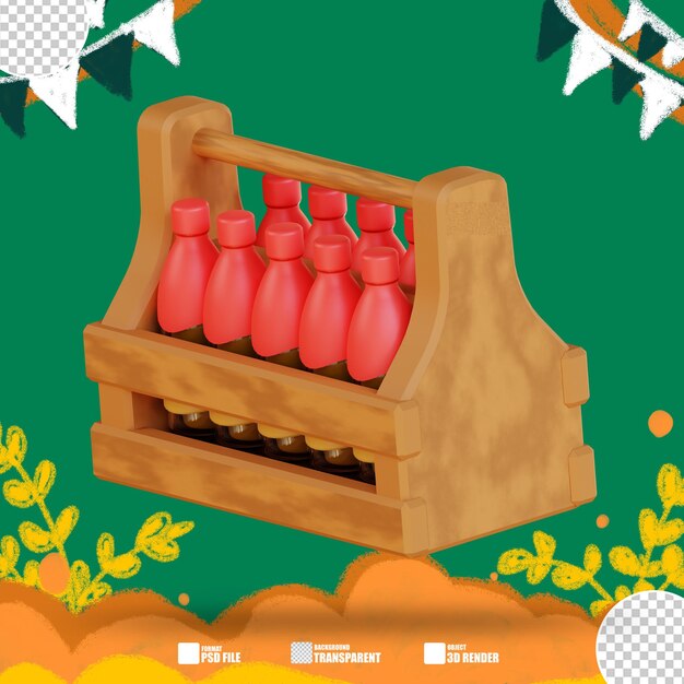 PSD 3d illustration wooden box with six bottles of wine 3