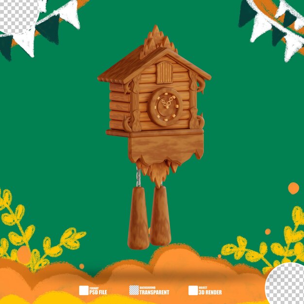 3d illustration wooden cuckoo clock with bells on the front 2