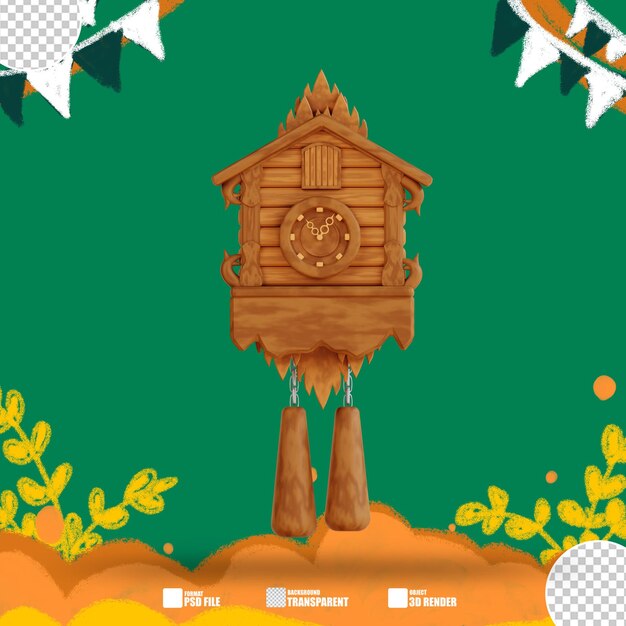 3d illustration wooden cuckoo clock with bells on the front 4