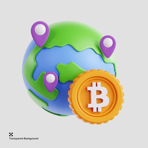 PSD illustrazione 3d del bitcoin mondiale