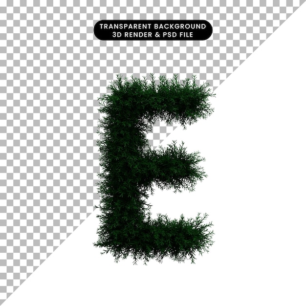 花輪緑の葉の概念アルファベットeの3dイラスト