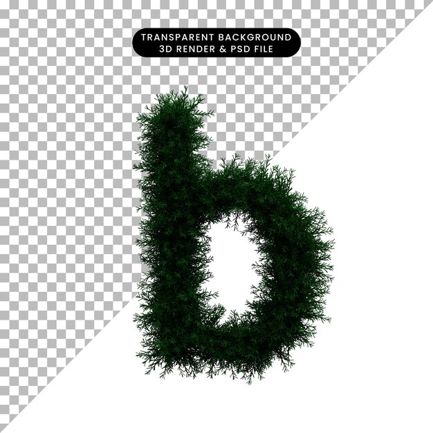 3d illustration of wreath leaf concept alphabet small caps b