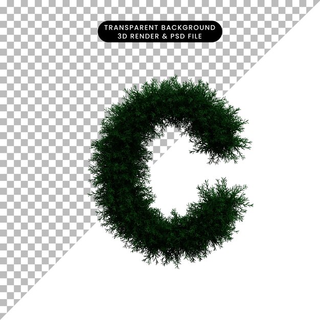 3d illustration of wreath leaf concept alphabet small caps c