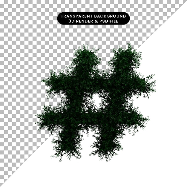 PSD illustrazione 3d del simbolo numerale del concetto di foglia della corona hastag