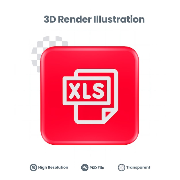 PSD 3d illustration xls file icon for web mobile app social media promotion