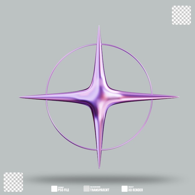 PSD 3d иллюстрация y2k абстрактная кольцевая звезда 3