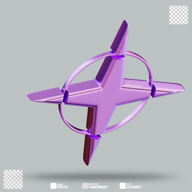 3d illustration y2k abstract star one ring 3