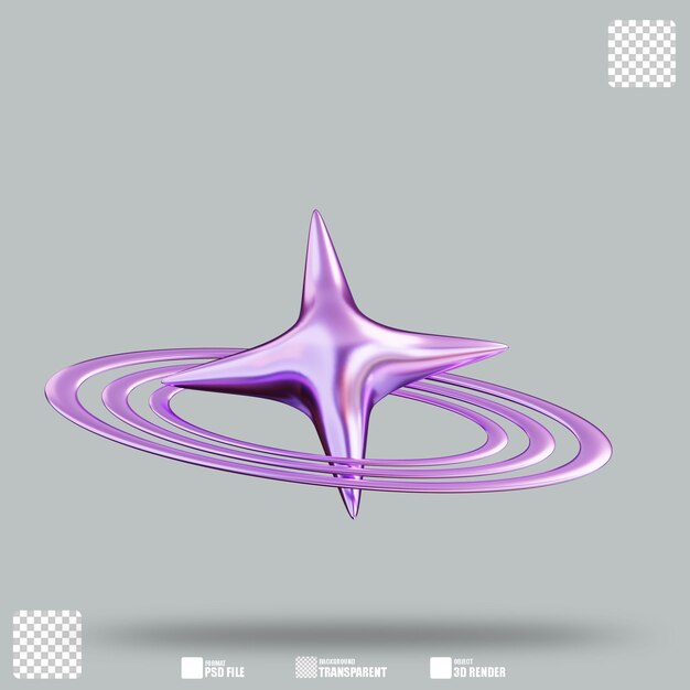 PSD 3d illustration y2k abstract star triple ring 2