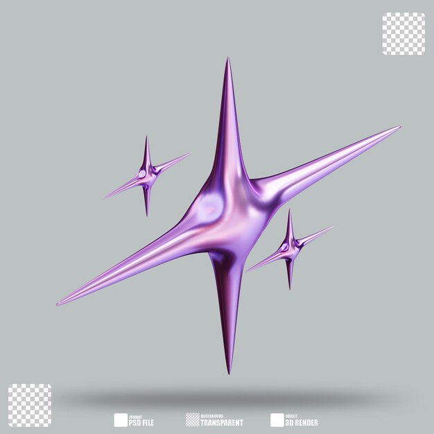 PSD 3d illustration y2k abstract stars 2