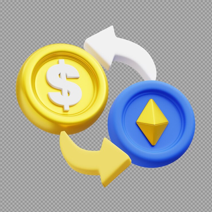 PSD 3d-иллюстрация желтой монеты с знаком доллара и стрелками на прозрачном фоне
