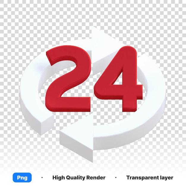 노란색의 3D 일러스트레이션, 투명한 배경에 화살표가 있는 24자리 숫자