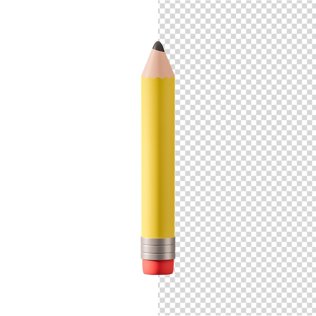 PSD 3d illustration of yellow pencil with eraser in bottom