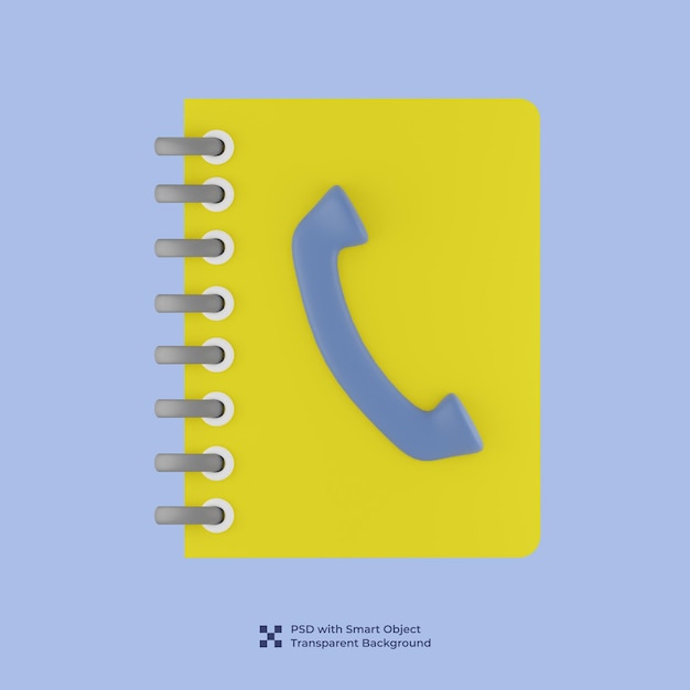 PSD 3d illustration of a yellow phonebook