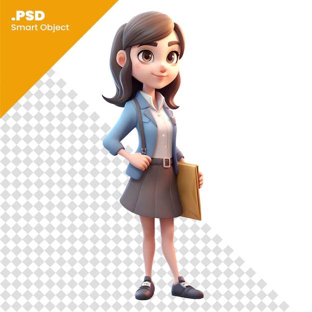 3d illustration of a young business woman with a briefcase. psd template