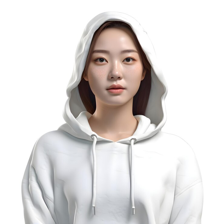 PSD 색 바탕에 색 후디를 입은 젊은 여성의 3d 일러스트레이션