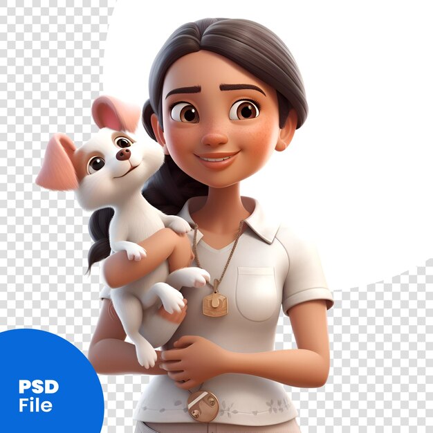 PSD 3d illustration of a young woman with a piggy bank psd template