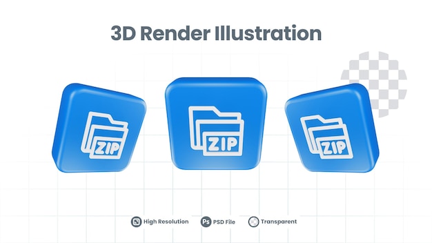 PSD 웹 모바일 앱 소셜 미디어 프로모션을 위한 3d 그림 zip 폴더 아이콘