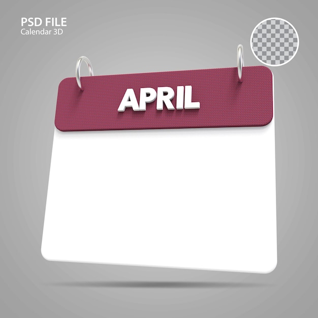 3d illustrations april calendar