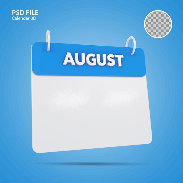 3d illustrations august calendar blue