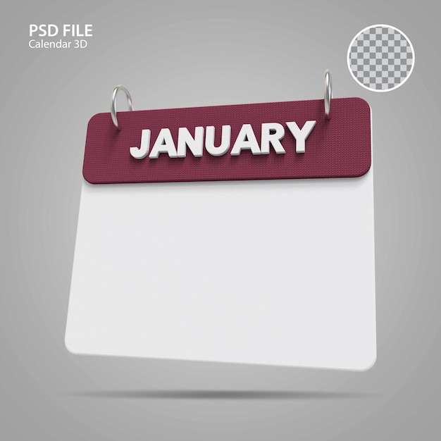 3d illustrations january calendar