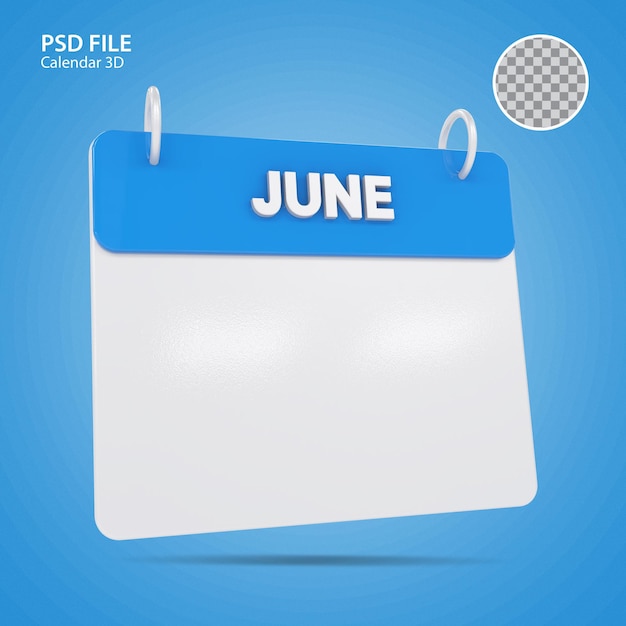 3d illustrations June Calendar blue