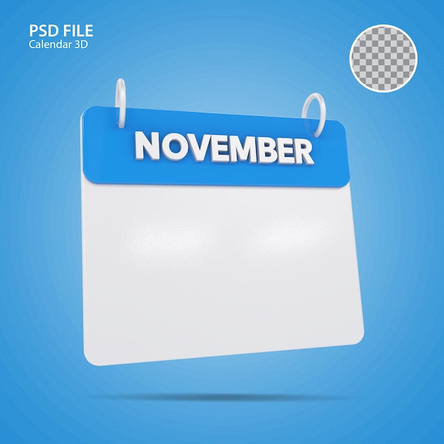 3d illustrations november calendar blue