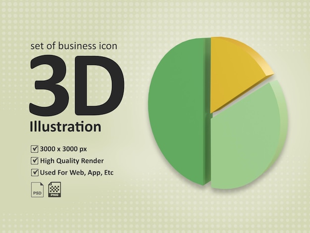 PSD 3d иллюстрации набор бизнес значок диаграммы пирог