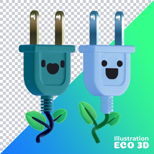 PSD 3d ilustracja 3d ekologicznych wtyczek elektrycznych