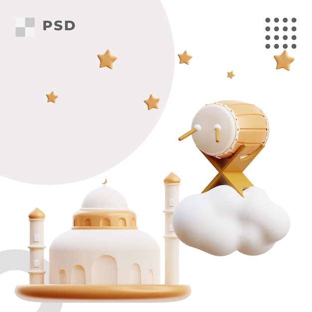 PSD 3d ilustracja architektury islamskiej ramadan kareem