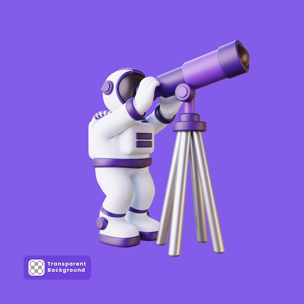 3d Ilustracja Astronauty Patrzącego Przez Teleskop